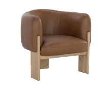 Sunpan 111087 - Trine Lounge Chair - Rustic Oak - Vintage Camel Leather